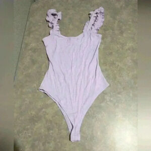 Wild Honey Size Small bodysuit purple ribbed ruffled straps snap closure soft